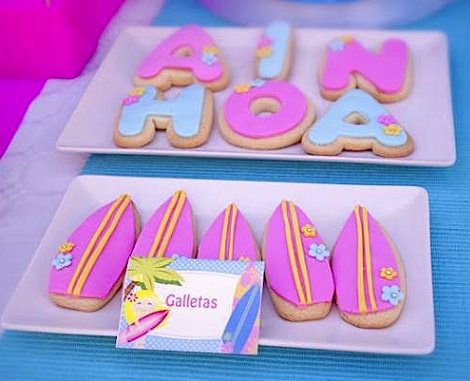 galletas para una fiesta infantil surfista para niña