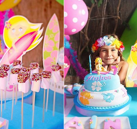 tarta para una fiesta infantil surfista para niña
